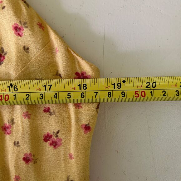 Reformation Crimini, Gwen Yellow Floral Print, Midi Slip Dress (8) Leg Slit - Picture 10 of 14